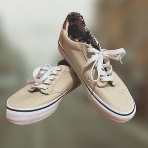 Vans Cream Sneakers with Tropical Print Lining